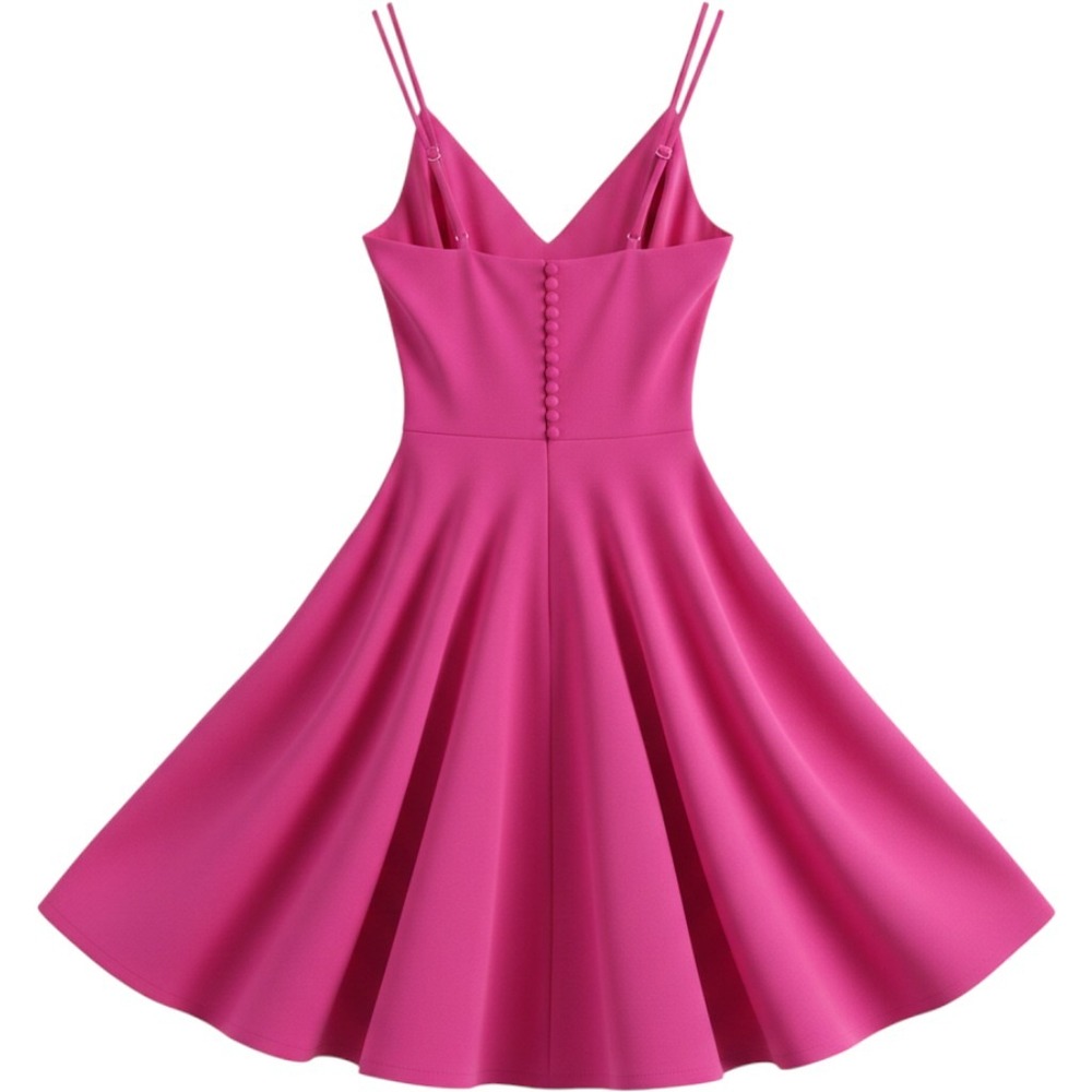 Khaite Pink Crepe Mini Dress V-Neck Double Spaghetti Strap Button Back Size 4